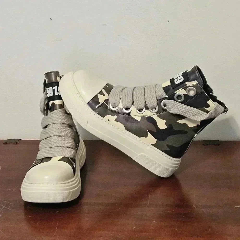High Top Shoes Women's Camouflage Thick Sole Thick Laces Casual Sneakers 